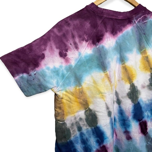 Hand Tie Dyed Upcycled Multicolor French Terry Short Sleeve Sweatshirt Women's M - Picture 7 of 11